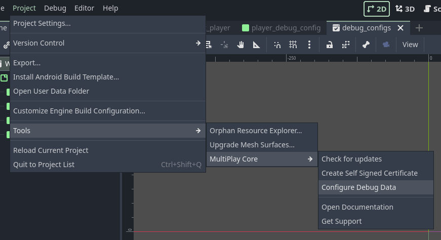 Project -&gt; Tools -&gt; MultiPlay Core -&gt; Configure Debug Data